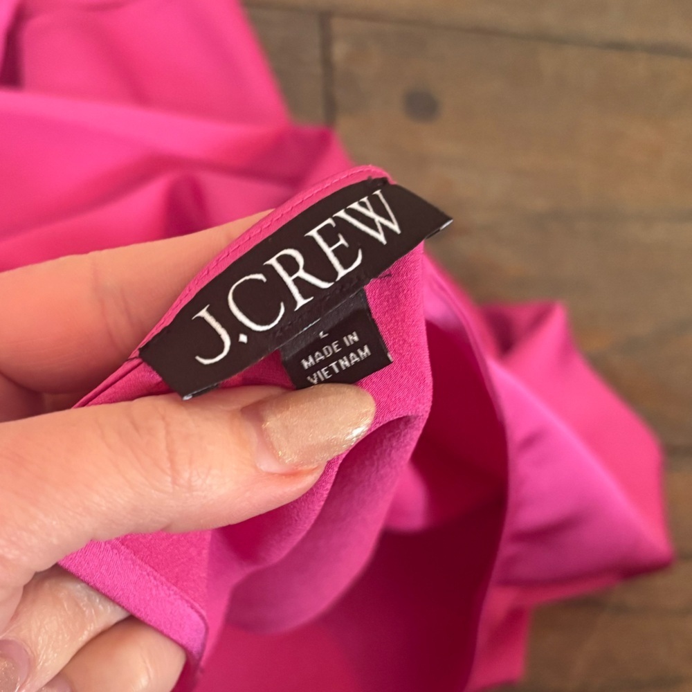 J. Crew Fuchsia Satin Silky Blouse Pink Size Large Ruffle Feminine - Picture 3 of 4